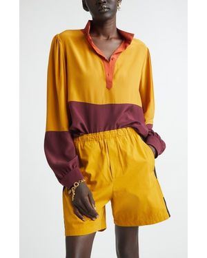 Saint Laurent Colorblock Silk Crêpe De Chine Half-Placket Shirt - Purple