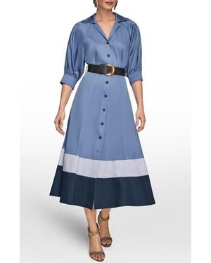 Donna Karan Belted Stretch Cotton Shirtdress - Blue