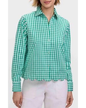 Foxcroft Scarlett Gingham Scallop Hem Button-Up Shirt - Green