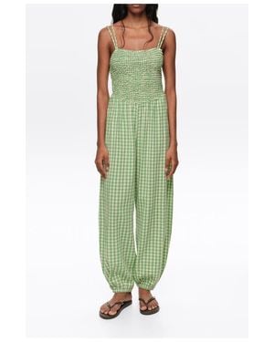 Bimba Y Lola Checked Gathered Balloon Jumpsuit - Green