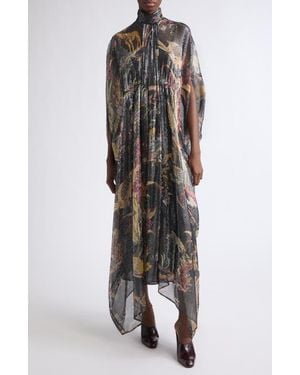 Etro Metallic Stripe Print Silk Chiffon Dress - Black