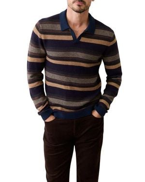 Marine Layer Liam Johnny Collar Long Sleeve Sweater Polo - Black