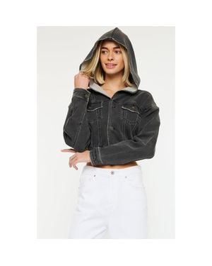 Kancan Andie Cropped Hooded Denim Jacket - Black