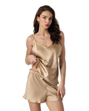 SILKSILKY Silk Spaghetti Strap Camisole Pajama Set - Natural