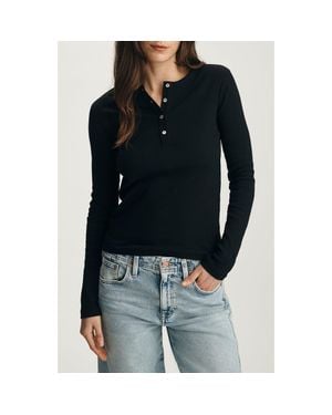 Mavi Stretch Cotton Rib Henley - Black