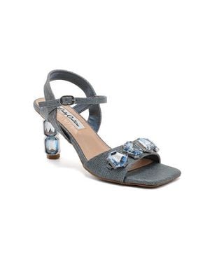 Lady Couture Double Jewel Heel Slingback With Large Stones Oornament Sandal - Blue