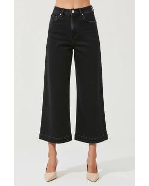 Modenaire High Waist Wide-Leg Cropped Jeans With Clean Hem - Black