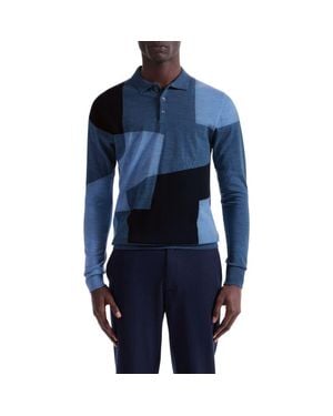 Bugatchi Colorblock Merino Wool Polo Sweater - Blue