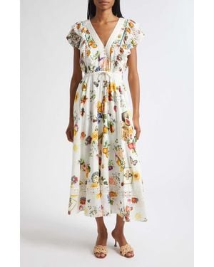 CAMILLA Print Flutter Sleeve Cotton & Silk Dress - Multicolor
