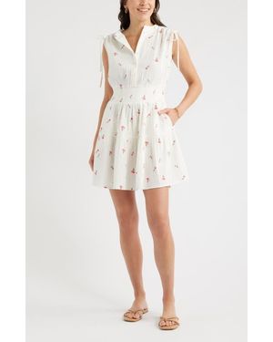 Caslon Floral Embroidered Sleeveless Cotton Gauze Dress - White
