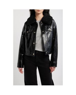 Michael Kors Faux Patent Leather & Faux Shearling Jacket - Black