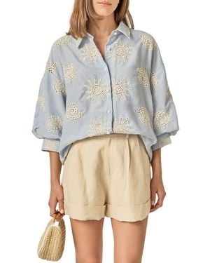 English Factory Striped Eyelet Embroidery Voluminous Shirt - Gray