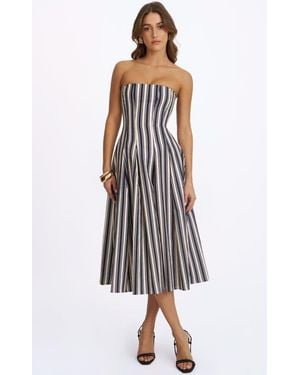 Miss Circle Wyanne Linen Striped Strapless Midi Dress - White
