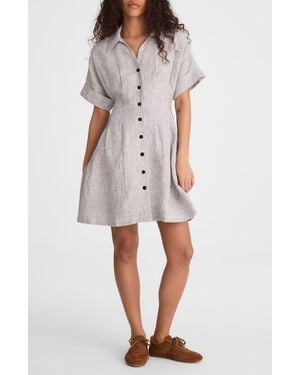 Madewell Pleated Linen Mini Shirtdress - Gray