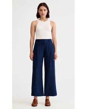 Smythe Linen Cropped Pleated Trouser - Blue