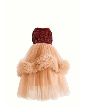 Tulle Tulle Pom-Pom Dress - Red