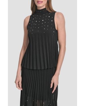 DKNY Metallic Studded Pleated Scuba Crepe Top - Black