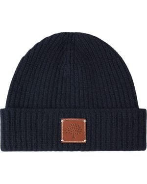 Mulberry Solid Textured Rib Lambswool Beanie - Blue