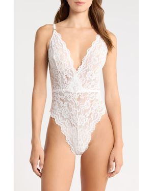 Kilo Brava Plunge Lace Teddy - White