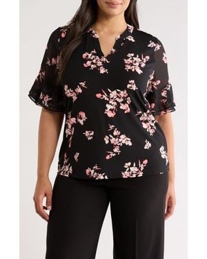 Anne Klein Ruffle Sleeve Top - Black