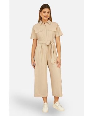 Yumi' Utility Relaxed Fit Jumpsuit - Natural