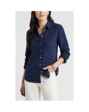 Caslon Casual Gauze Button-Up Shirt - Blue