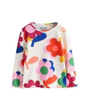 Next Kids' Bright Floral Print Long Sleeve Rib T-Shirt - Red