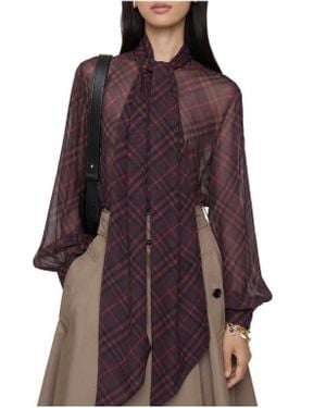 Burberry Check Silk Scarf Blouse - Purple