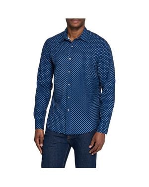 W.r.k. Basic Slim Fit Micropaisley Performance Button-Up Shirt - Blue