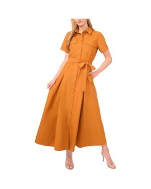 Ted Baker Box Pleat Tie Belt Cotton Maxi Shirtdress - Orange