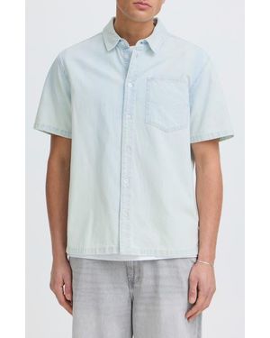 Solid Rogue Casual Fit Short Sleeve Cotton Button-Up Shirt - White