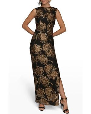 Donna Karan Sequin Floral Sleeveless Gown - Multicolor