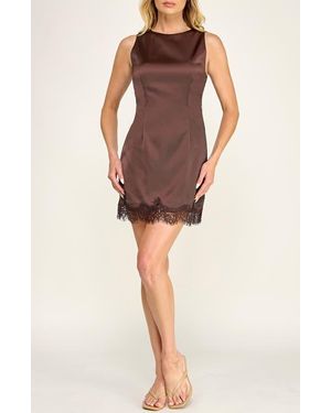 Socialite Lace Trimmed Satin Minidress - Brown