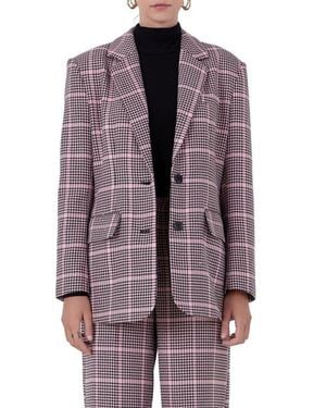 Endless Rose Houndstooth Check Blazer - Purple