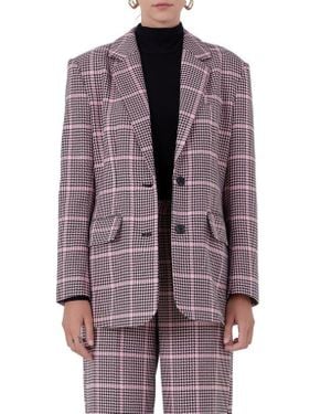 Endless Rose Houndstooth Check Blazer - Purple