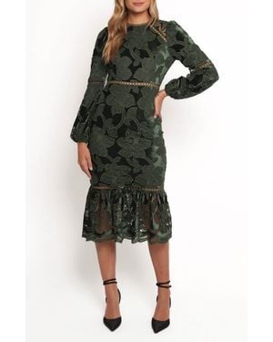 Petal & Pup Pierre Long Sleeve Velvet & Lace Midi Dress - Green