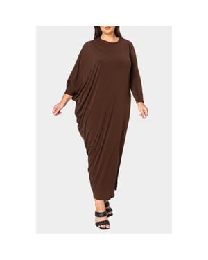 L I V D Louella Asymmetrical Long Sleeve Stretch Maxi Dress - Brown