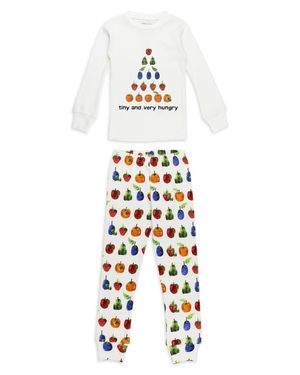 L'ovedbaby X 'The Very Hungry Caterpillar' Kids' Fitted Organic Cotton Two-Piece Pajamas - White