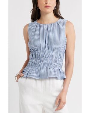Caslon Stripe Smocked Peplum Poplin Top - Blue