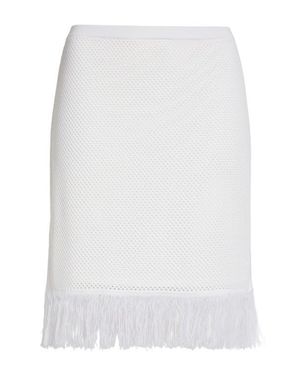 Ferragamo Open Knit Fringe Short Sleeve Virgin Wool Sweater Skirt - White