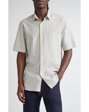 Sunspel Stripe Short Sleeve Button-Up Shirt - Gray