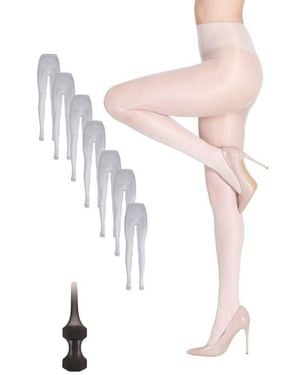 LECHERY 7-Pack Glossy Sheer Run Resistant Party Evening Tights For - White