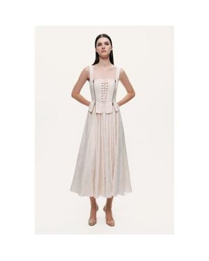Nocturne Lace-Up Corset Midi Dress - Natural