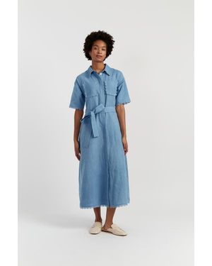 Chinti & Parker Linen-Blend Scallop Shirt Dress - Blue