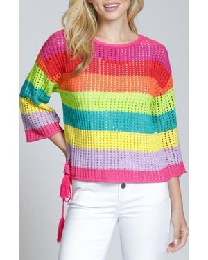 Apny Lattice Stripe Crewneck Top - Pink