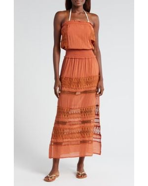 Elan Lace Strapless Maxi Cover-Up Dress - Orange
