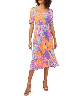 Chaus Elbow Sleeve Fit & Flare Dress - Orange