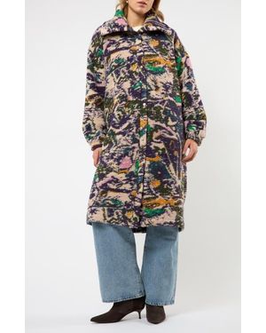 Viens Avec Moi The Aurora Abstract Print Wool Blend Coat - Blue