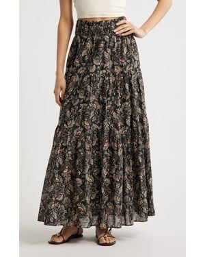 Rails Peony Floral Tiered Cotton Maxi Skirt - Brown