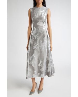 Lela Rose Sleeveless Metallic Fil Coupé A-Line Midi Dress - Multicolor